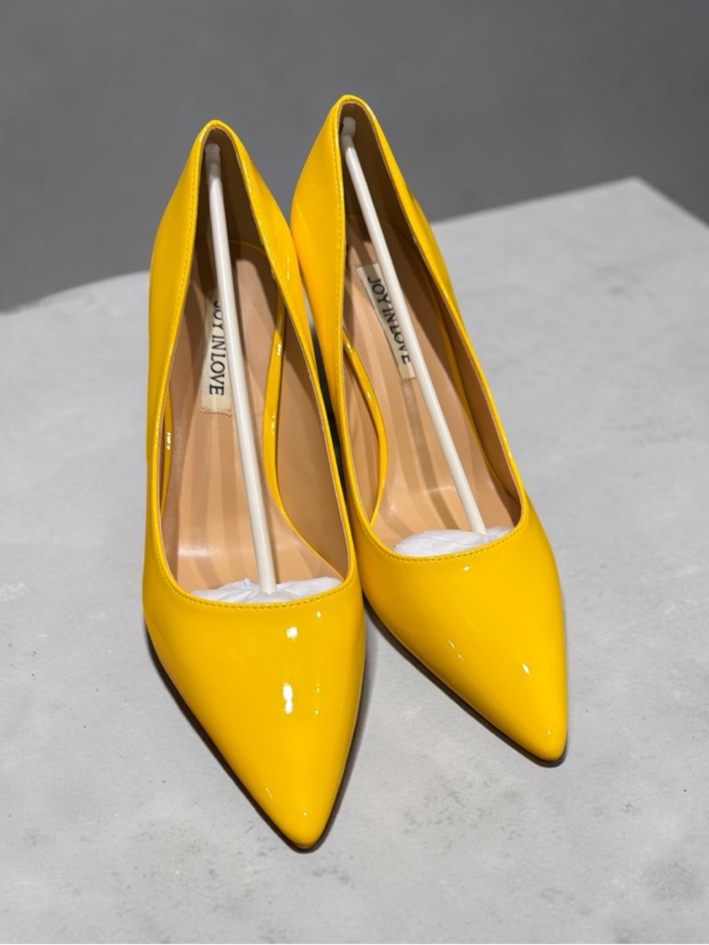 Joy In Love Yellow Patent Pointed-Toe Pumps
